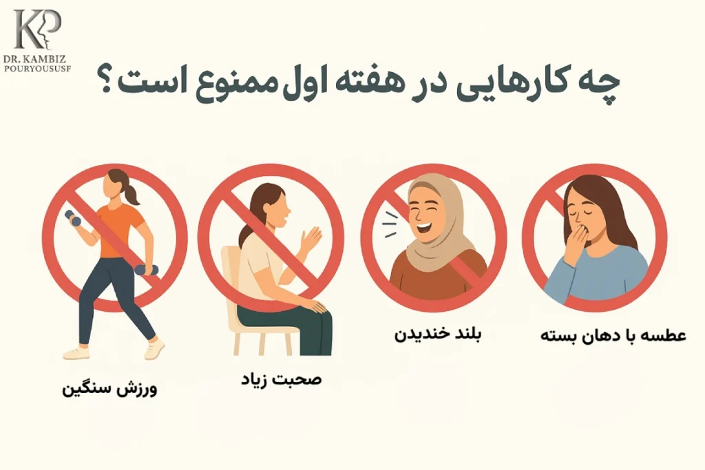 چه کارهایی در هفته اول ممنوع است؟ (ورزش، صحبت زیاد، خنده و...)